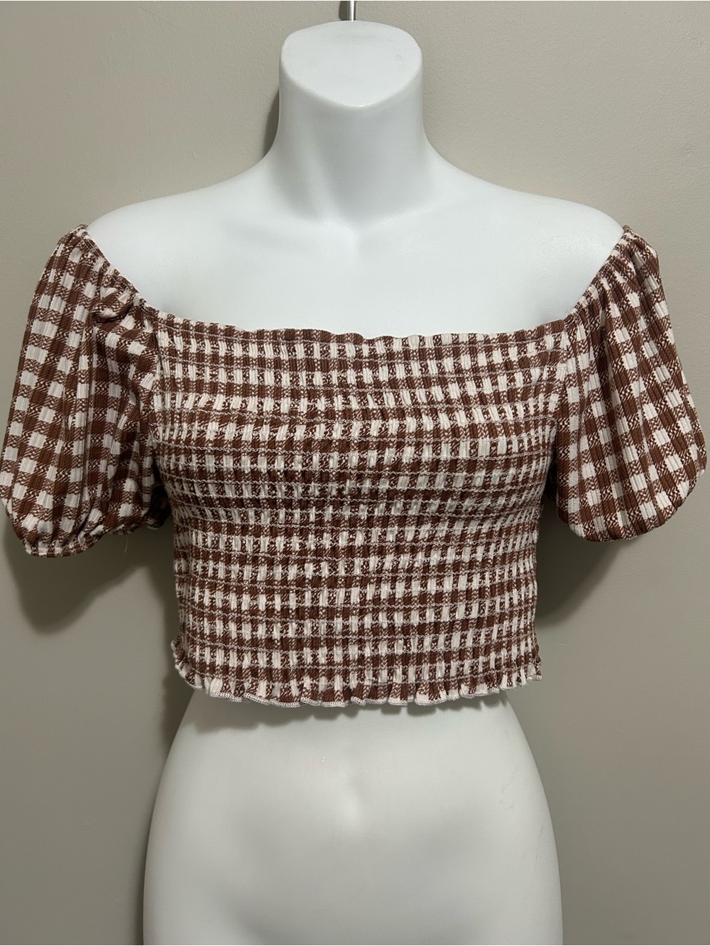 ⚡️2 for $38 Brown Gingham Smocked Crop Top
